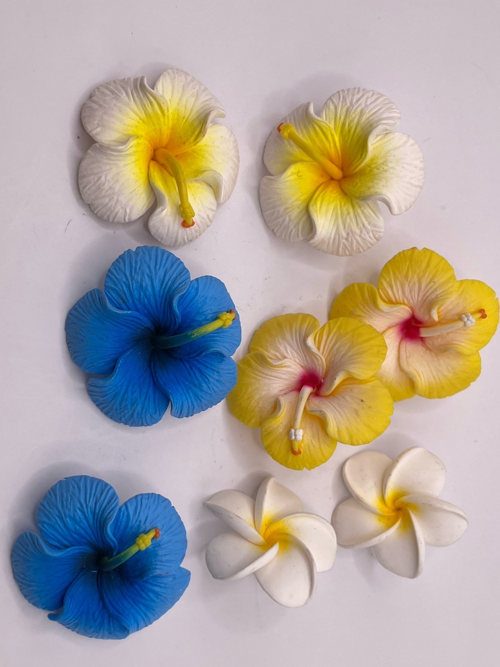 1980s Hibiscus Flower Earrings from the Philippines, Set of 4 stud & clip-on